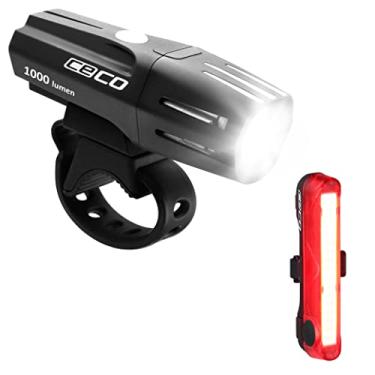 Imagem de CECO-USA: Farol de 1000 Lumen e farol de 80 lúmens COB LED para ciclistas que querem ver longe e ser vistos a partir de ângulo super amplo. Conjunto de luzes de bicicleta recarregáveis USB mais brilhantes disponíveis para todos os ciclistas