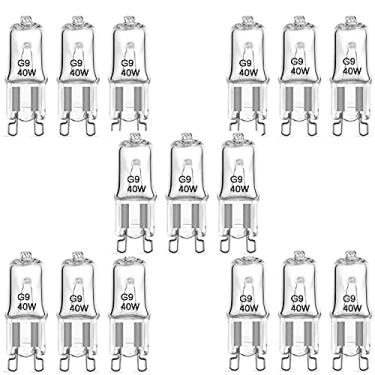 Imagem de Pacote com 15, lâmpada de forno G9, 60W/40W/25W alto brilho, lâmpada de lustre G9 regulável, lâmpada de micro-ondas G9 sem estroboscópio e cintilação, lâmpadas de halogênio, branco quente 2700K -B|40W