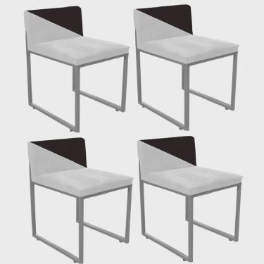 Imagem de Kit 04 Cadeira Office Lee Duo Sala de Jantar Industrial Ferro Cinza Sintético Branco e Marrom - Ahazzo Móveis