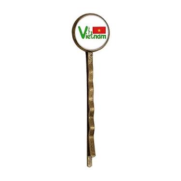 Imagem de Bandana nacional do Vietnã com padrão verde retrô de metal para cabelo Bobby Pin