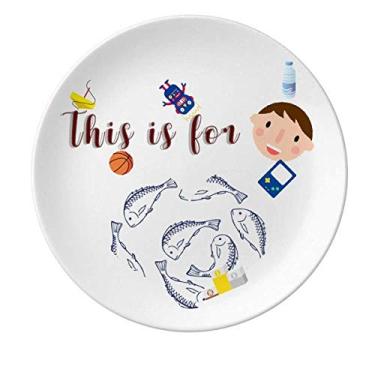 Imagem de Peixe Frutos do Mar Surround Comida Porcelana Prato Redondo Prato Menino Homem