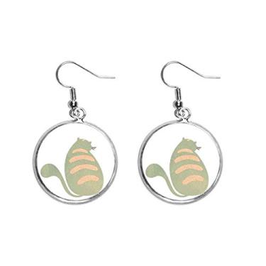 Imagem de Brinco feminino com pingente de prata e estampa de animal de gato com ajuste ciano verde