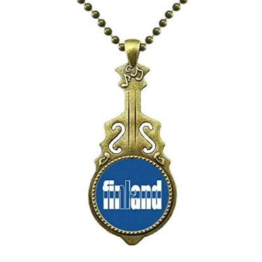 Imagem de DIYthinker Colar com nome da bandeira da Finlândia com pingente de guitarra antiga