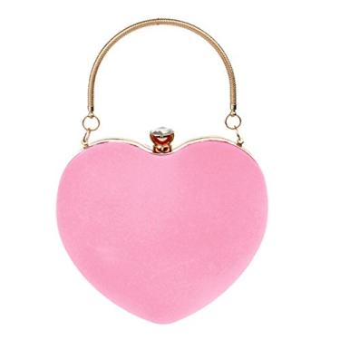 Imagem de Bolsa de mão feminina Sun Kea em forma de coração mini bolsa de corrente clutch chique bolsa de ombro para noite, rosa, One Size