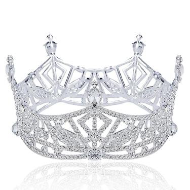 Imagem de Tiara de cabelo Miss America Coroa austríaca transparente com strass cristal beleza rainha princesa cabelo joia coroa redonda T1299 (tom prateado)