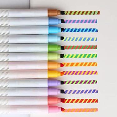 Imagem de Marca-texto De Duas Pontas Com Cores Sortidas E Caneta Para Anotações Com Design De Gradiente,12 Unidades De Marcadores De Graffiti, Canetas Coloridas Com Ponta De Pincel Fino Para Madeira, Tela, Ped
