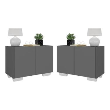 Imagem de Kit 2 Mesas de Cabeceira 2 Portas e Pés Multimóveis Mp4139 Grafite/branco