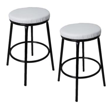 Imagem de Kit 2 Banqueta Baixa 50 cm sem Encosto para Cozinha Mesa Área de Lazer (Assento Branco)