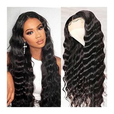 Imagem de Perucas femininas 25-76 centímetros malaio solta onda profunda peruca 13x4 lace front perucas de cabelo humano para mulheres negras 180% densidade Remy 4x4 lace closure peruca encaracolado perucas de cabelo humano (cor: peruca 13x4, tamanho: 24 polegadas (60 cm