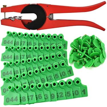 Imagem de 1000 conjuntos de etiquetas de orelha numeradas de plástico para bovinos, porcos, bovinos, cabras, identificação animal, brinco de TPU com 1 aplicador de alicate, verde