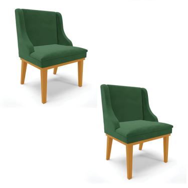 Imagem de Kit 02 Cadeiras De Jantar Liz Veludo Verde Base Fixa Madeira