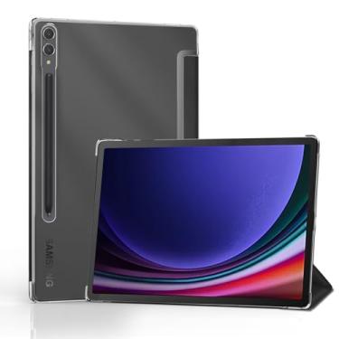 Imagem de SSS·GRGB Capa para Samsung Galaxy Tab S9 SM-X910/X916B/X918U de 14,6 polegadas com suporte para S Pen, parte traseira transparente fosca de policarbonato, ultraleve à prova de choque com três dobras,