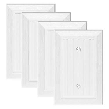 Imagem de Placa de parede decorativa moderna, tampa de tomada para interruptor de parede, design vintage retrô de grão de madeira (embalagem com 4, branco)