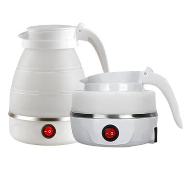 Imagem de Jessitun Chaleira elétrica dobrável para viagem, silicone dobrável de grau alimentício 0,6 L, pequena chaleira de água fervente para café e chá, tensão dupla (600 ml, plugue EUA 110-220 V), branca