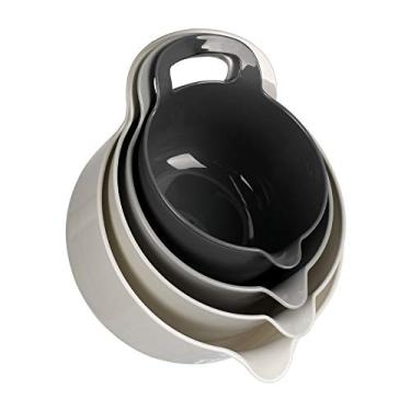 Imagem de BoxedHome Pacote com 4 tigelas de mistura com bico e alça, livre de BPA para micro-ondas e lava-louças (cinza, pacote com 4 com alça)
