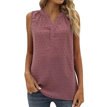 Imagem de Camiseta regata feminina de verão sem mangas de chiffon casual 2024 Swizz Dot Loose Dressy V Neck Work Shirt, Melancia vermelha, XG