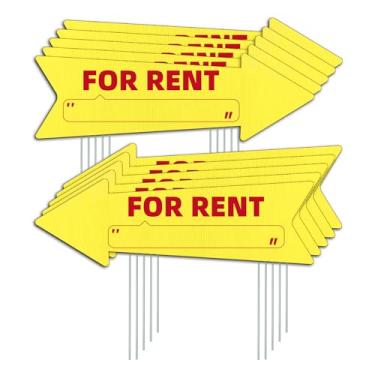 Imagem de Para alugar placas de seta amarela com estacas - 40,6 x 12,7 cm dupla face, placas externas para alugar para negócios, sinais de flecha para quintal, placa de plástico para venda de garagem ao ar