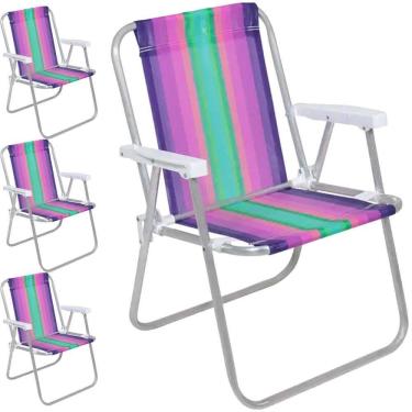 Imagem de Cadeira de Praia Alta Roxo e Verde Alumínio Com 4 Unidades BEL