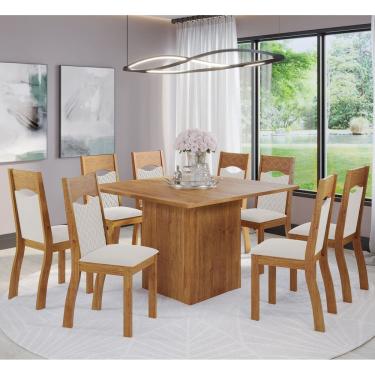 Imagem de Mesa de Jantar Quadrada Gabbana Com 8 Cadeiras Pietra Cobre/Veludo Marfim - Casa Giulia