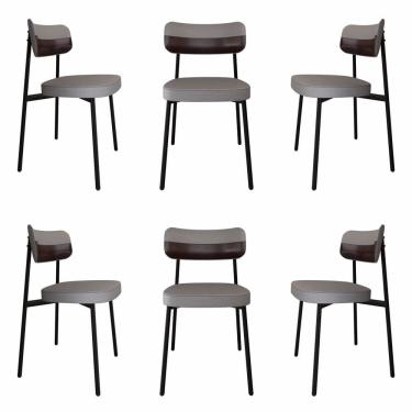 Imagem de Cadeira Fixa com 4 Pés 50 X 44,7 X 83,8 Cm com 6 Unidades Alloa Corriente Cinza Claro/Café/Preto