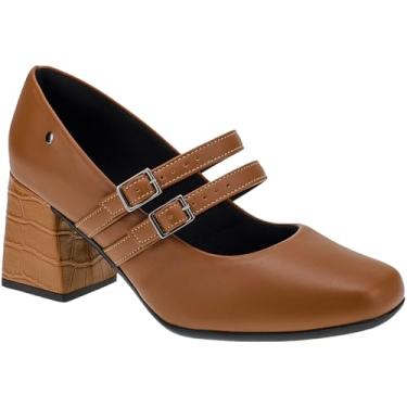 Imagem de Sapato Scarpin Boneca Feminino Salto Bloco Grosso Croco com 2 Fivelas Confortável 2861