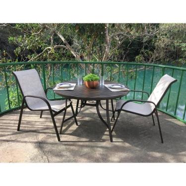 Imagem de Conjunto Mesa Redonda 150cm com Giratória Central Porto Rico e 2 Poltronas com Tela Cannes Portinaty Café