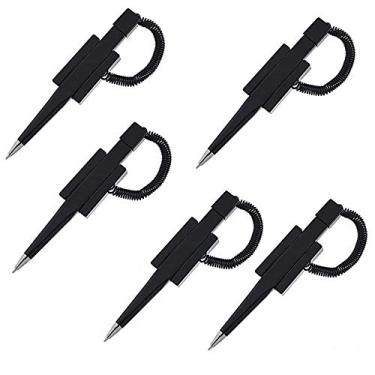 Imagem de NOBO Pacote com 5 canetas contra-bobinas com fio e suporte adesivo, ótima para pranchetas, ponta média de 1,0 mm, tinta preta (pacote com 5)