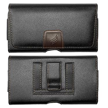 Imagem de CELZEN Coldre de couro para celular Boost Celero 5G, Motorola Moto G, Moto G Power 2021/2022, TCL 30V, 30XE, 30XL, Wiko Voix - Bolsa horizontal para transporte de cintura com clipe de cinto, preto