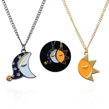 Imagem de LANWLOSI Colar FNAF Sol e Lua Amizade para Mulheres BFF Colares para 2 Colar Esmaltado FNAF Combinando Sol e Lua Colar para BFF Amizade Joias Presentes, Zinco, Sem Pedra Preciosa