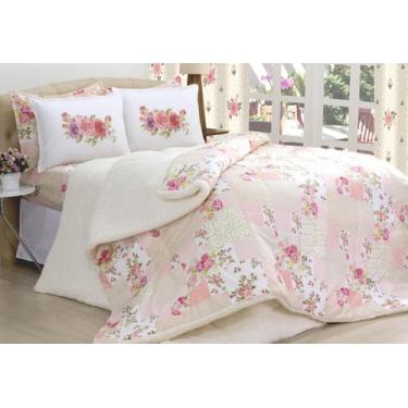 Imagem de Kit Coberdrom Micropercal E Sherpa Patchwork 03 Pçs - deccoralle, Quee