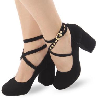 Imagem de Sapato Boneca Re&Ton Salto Grosso Feminino BL44, Preto, 36