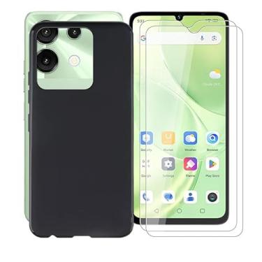 Imagem de AQGGIIXY Capa de telefone para Umidigi G9 5G (6,7 polegadas), com 2 x protetores de tela de vidro temperado, capa ultrafina preta macia TPU antiarranhões à prova de choque para Umidigi G9 5G - preta