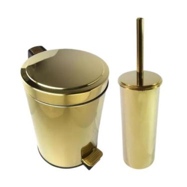 Imagem de Kit Lavabo Inox Dourado Lixeira 5L e Suporte com Escova Fineza