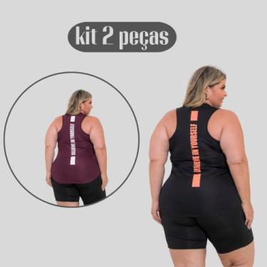Imagem de Kit 2 Regatas Plus Size Dry Fit Feminina Academia - DCR, 1, Preto, 1, 