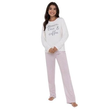 Imagem de Pijama Feminino Longo Pellin 210130 Peace Estampado, GG, Branco