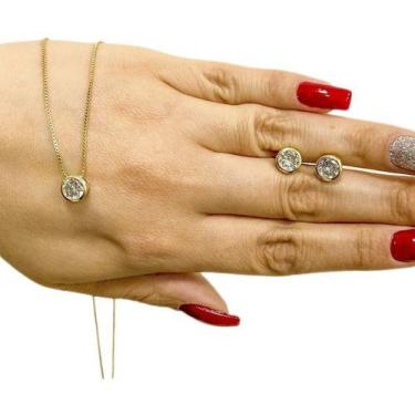 Imagem de Colar Corrente Brinco Banhado Ouro 18k Ponto De Luz Redondo - Papillon