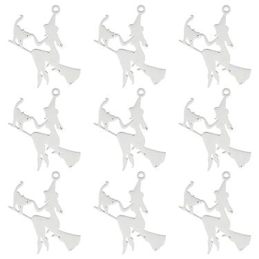 Imagem de SUNNYCLUE 1 caixa, 10 peças, berloques de bruxa de aço inoxidável, encantos de bruxa, chapéu de feiticeiro, corte a laser, fada mágica, vassoura, amuleto de gato, vassoura, berloques de gato para