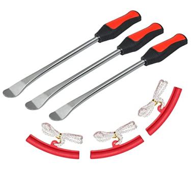 Imagem de FYSHIQING Kit de ferramentas de reparo de colheres de pneu de 11,5 polegadas, ferros de aço endurecido, colheres de pneu com 3 peças de protetores de aro para motocicleta, bicicleta, cadeira de rodas,