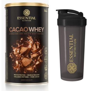 Imagem de Combo Cacao Whey isolado e hidrolisado - 15 doses - Essential Nutrition + Coqueteleira oficial