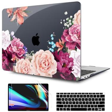 Imagem de TwoL Capa dura fosca para teclado protetor de tela protetor Trackpad protetor para MacBook Air 13" Retina 2021 2020 2019 2018 Modelo de versão A2337 M1/A2179/A1932, Black Peony