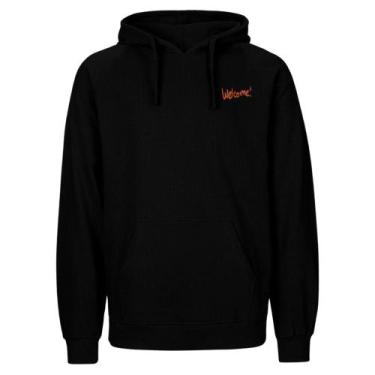 Imagem de Blusa de Frio Flanelada Preta Moletom Canguru Estampas Variadas - Rela