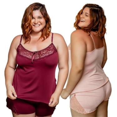 Imagem de Baby Doll Plus Size Vekyo Liganete Com Renda Feminino, M, Vermelho, Fe