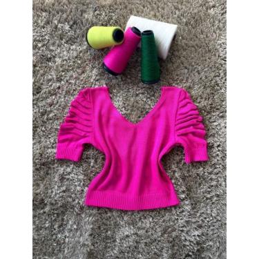 Imagem de cropped feminino gola v manga princesa tricot, Pink