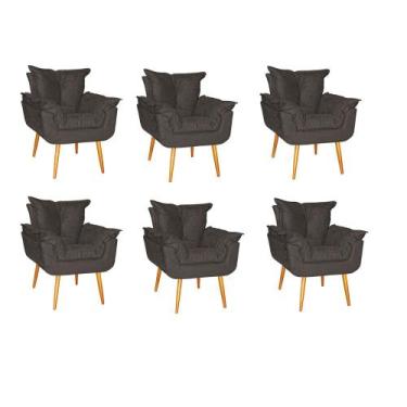 Imagem de Kit 06 Poltrona Opala Sala Escritório Recepção Quarto Suede Marrom Esc