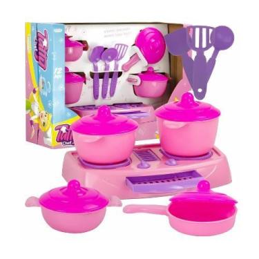 Imagem de Conjunto Panelas Fogão Brinquedo Menina Cozinha 12 Peças Panelinhas In