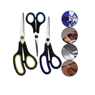 Imagem de Kit 3 Tesouras Multiuso Aço Inox Cortar Papel Tecido Cozinha Premium -