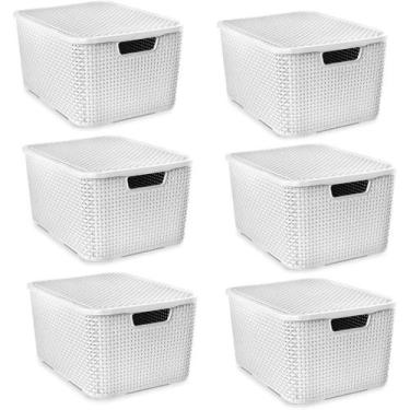 Imagem de Kit com 6 Caixas Organizadora Rattan 7 Litros Branco - Cesto Arqplast