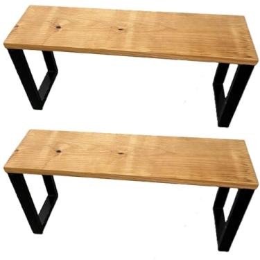 Imagem de Conjunto 2 Peças Banco Industrial Rústico Acento Madeira Maciça E Aço Resistente 100 cm
