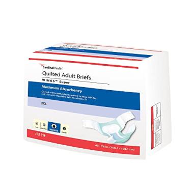 Imagem de Cardinal Health Wings Fraldas superadultas para homens e mulheres, cuecas descartáveis para incontinência com abas fixáveis – absorção pesada, 2GG, 12 unidades, 12 pacotes e 12 no total