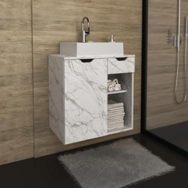 Imagem de Armário Gabinete para Banheiro 60x61cm Mármore Branco Tecnomobili
